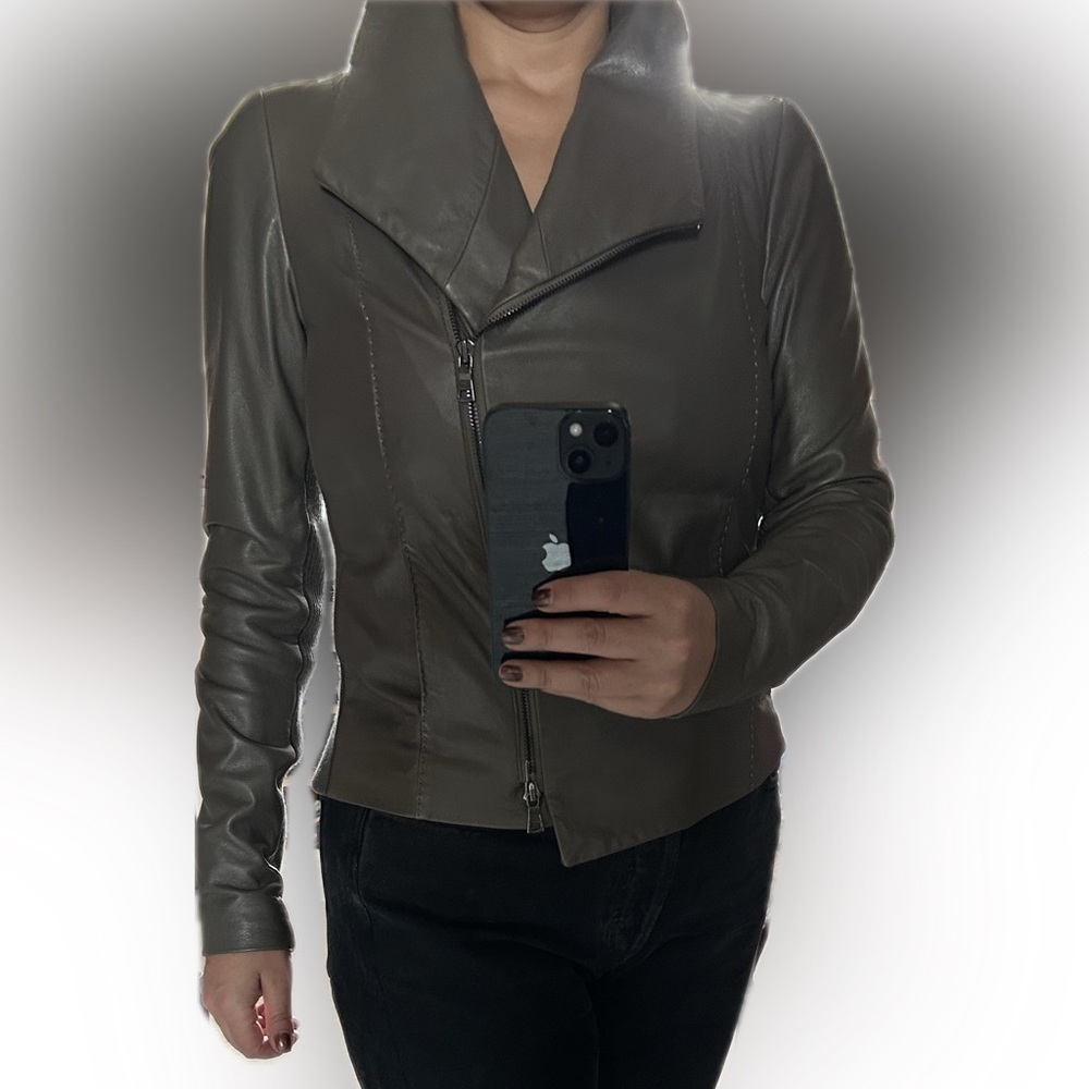 Vince Dark Gray Leather Jacket